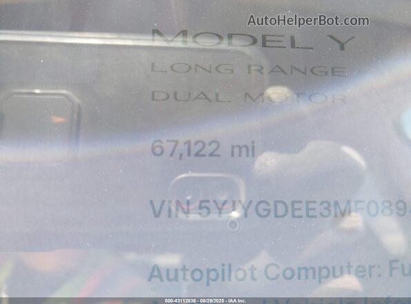 5YJYGDEE3MF089418 2021 TESLA MODEL Y Black 