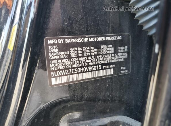 5UXWZ7C50H0V86015 2017 BMW X3 Black Vista interior de 360 grados
