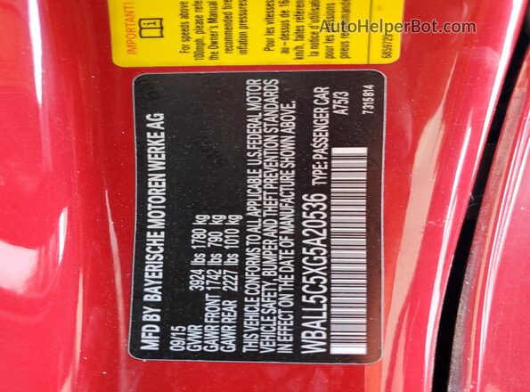 WBALL5C5XG5A20536 2016 BMW Z4 Red VIN sticker view