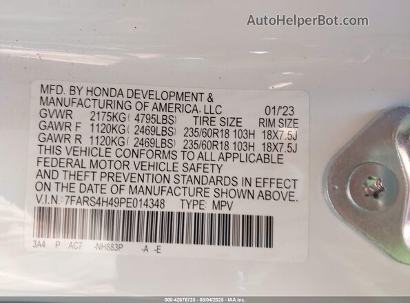7FARS4H49PE014348 2023 HONDA CR-V White Vista del compartimento del motor