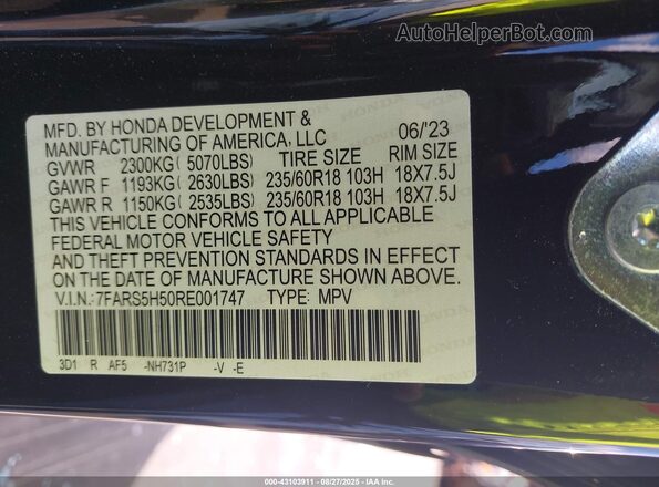 7FARS5H50RE001747 2024 HONDA CR-V HYBRID Черный 