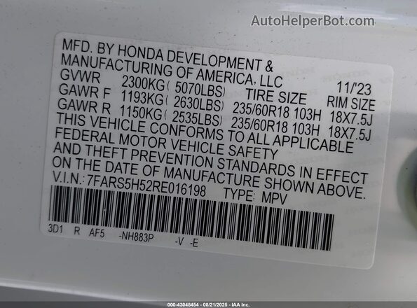 7FARS5H52RE016198 2024 HONDA CR-V HYBRID White 