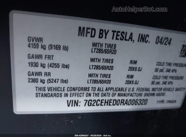 7G2CEHED0RA006320 2024 TESLA CYBERTRUCK Green Vista del compartimento del motor