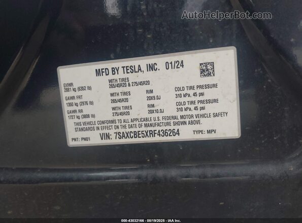 7SAXCBE5XRF436264 2024 TESLA MODEL X Black Շարժիչի բաժամունքի տեսք