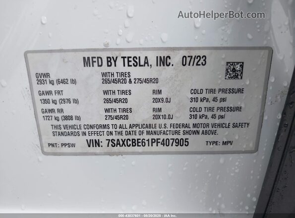 7SAXCBE61PF407905 2023 TESLA MODEL X White Vista del compartimento del motor