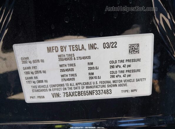 7SAXCBE65NF337483 2022 TESLA MODEL X Black Engine compartment view
