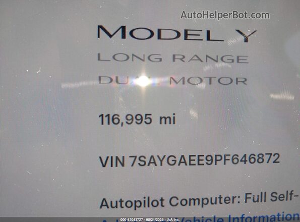 7SAYGAEE9PF646872 2023 TESLA MODEL Y Gray 