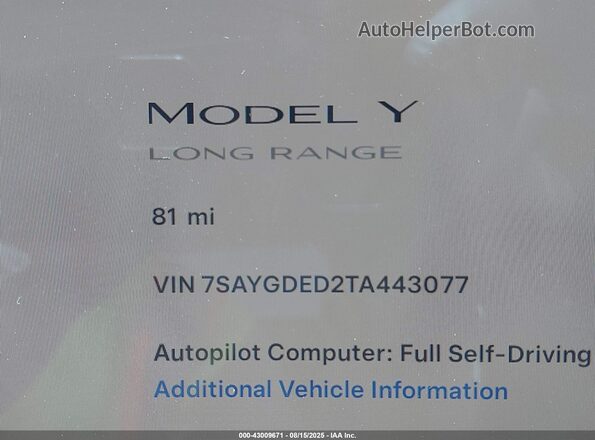 7SAYGDED2TA443077 2026 TESLA MODEL Y Синий 