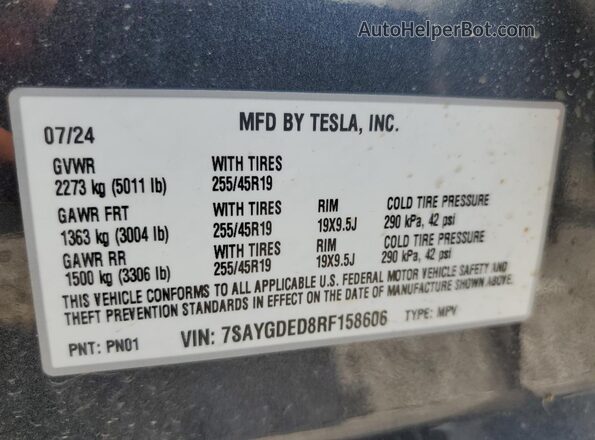 7SAYGDED8RF158606 2024 TESLA MODEL Gray 