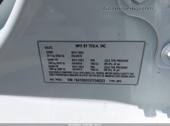 7SAYGDEE5TF346323 2026 TESLA MODEL Y Белый 