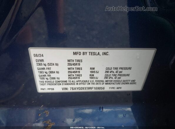 7SAYGDEE9RF169056 2024 TESLA MODEL Y Синий Вид подкапотного пространства