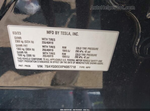 7SAYGDEEXPA087718 2023 TESLA MODEL Y Black ძრავის განყოფილების ხედი