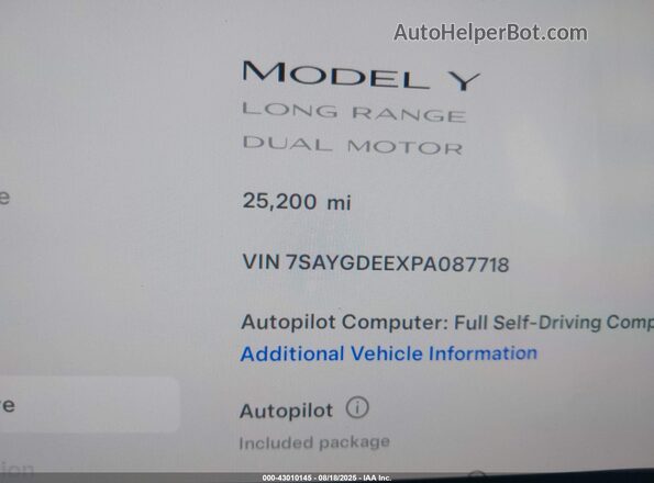 7SAYGDEEXPA087718 2023 TESLA MODEL Y Black სალონის 360-გრადუსიანი ხედი