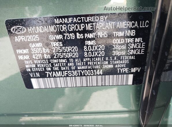 7YAMUFS36TY003144 2026 HYUNDAI IONIQ 9 Green Շարժիչի բաժամունքի տեսք