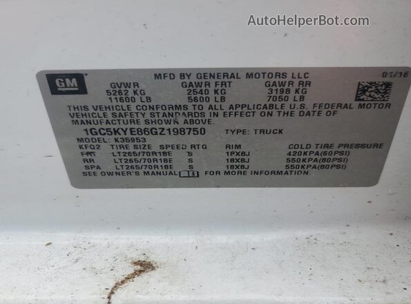 1GC5KYE86GZ198750 2016 CHEVROLET ALL MODELS White 