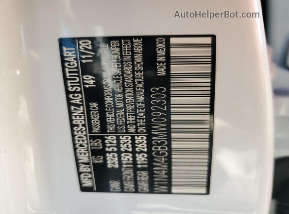 W1N4M4GB3MW092303 2021 MERCEDES-BENZ GLB-CLASS Белый 