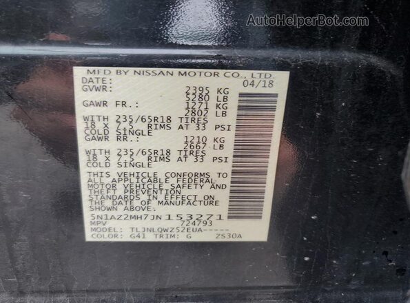 5N1AZ2MH7JN153271 2018 NISSAN MURANO Черный 