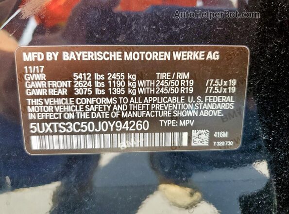 5UXTS3C50J0Y94260 2018 BMW X3 Black 