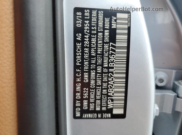 WP1AB2A52JLB36777 2018 PORSCHE MACAN Серебряный 