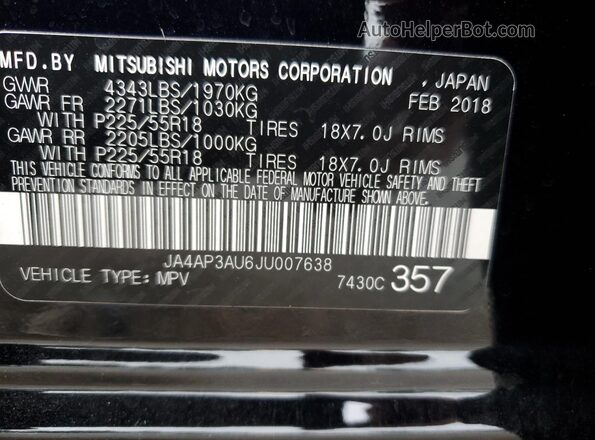 JA4AP3AU6JU007638 2018 MITSUBISHI OUTLANDER Black 