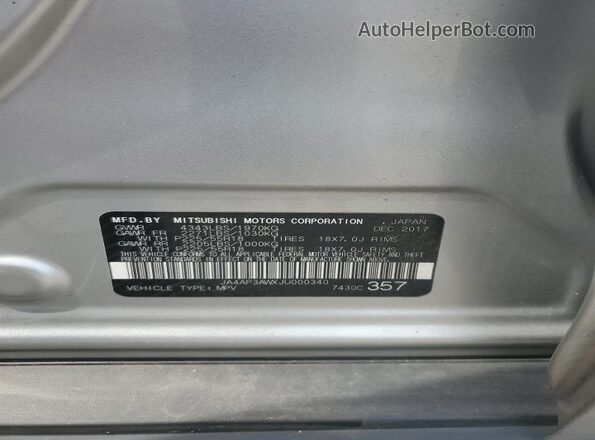 JA4AP3AWXJU000340 2018 MITSUBISHI OUTLANDER Серебряный 