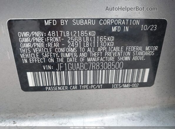 JF1GUABC7R8308500 2024 SUBARU IMPREZA Silver ძრავის განყოფილების ხედი
