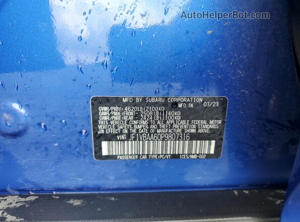 JF1VBAA60P9807316 2023 SUBARU WRX Blue 