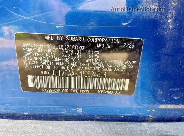 JF1VBAA62P9824814 2023 SUBARU WRX Blue 