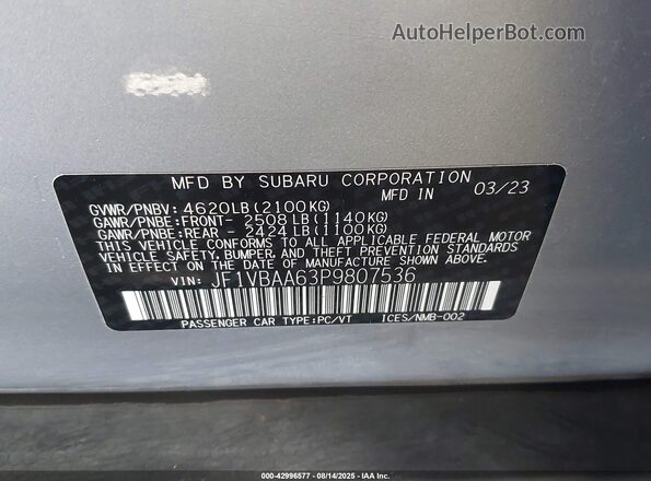 JF1VBAA63P9807536 2023 SUBARU WRX Silver 