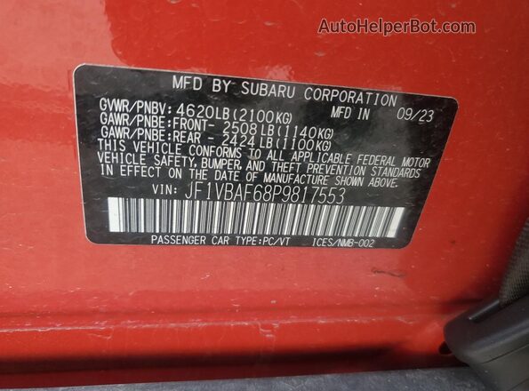 JF1VBAF68P9817553 2023 SUBARU WRX Red 