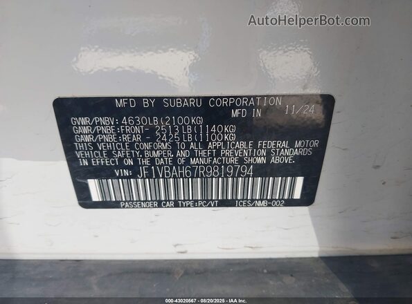 JF1VBAH67R9819794 2024 SUBARU WRX White Вид підкапотного простору