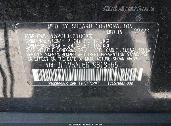 JF1VBAL66P9818365 2023 SUBARU WRX Black Շարժիչի բաժամունքի տեսք
