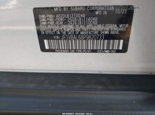 JF1VBAL68P9820733 2023 SUBARU WRX White 