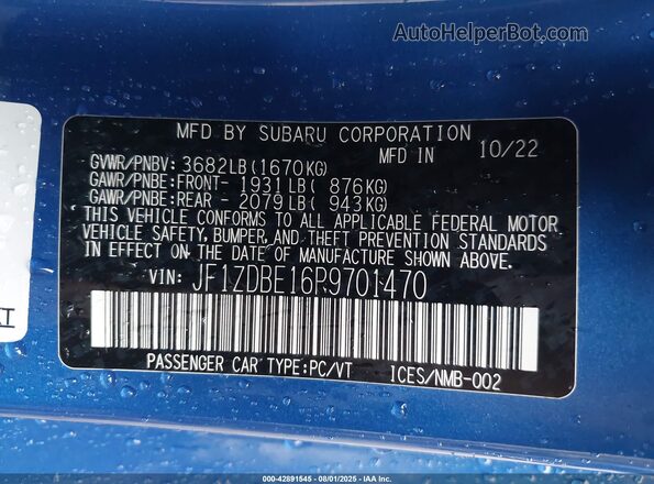 JF1ZDBE16P9701470 2023 SUBARU BRZ Blue Вид підкапотного простору