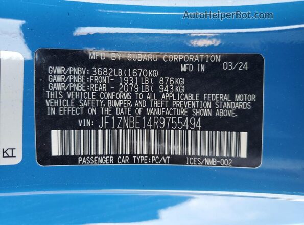 JF1ZNBE14R9755494 2024 TOYOTA GR Blue 