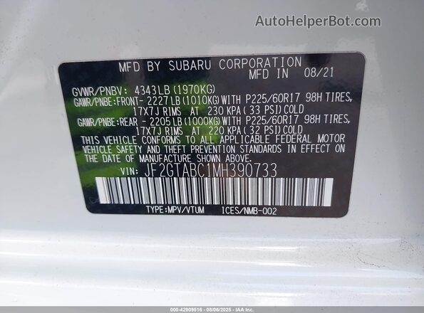 JF2GTABC1MH390733 2021 SUBARU CROSSTREK White Շարժիչի բաժամունքի տեսք