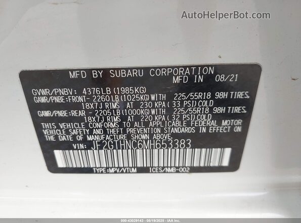JF2GTHNC6MH653383 2021 SUBARU CROSSTREK White Vista del compartimento del motor