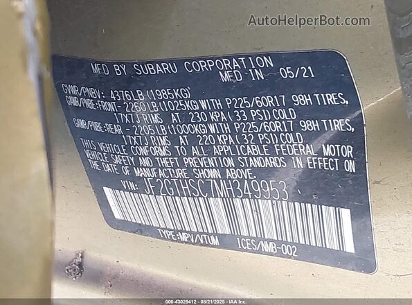 JF2GTHSC7MH349953 2021 SUBARU CROSSTREK Green ძრავის განყოფილების ხედი