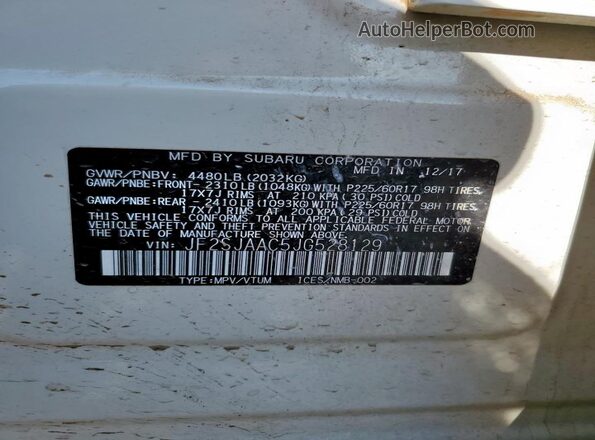 JF2SJAAC5JG528129 2018 SUBARU FORESTER 2.5 White 