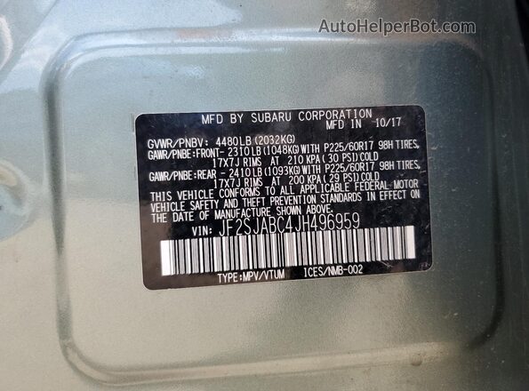 JF2SJABC4JH496959 2018 SUBARU FORESTER 2.5 Green 