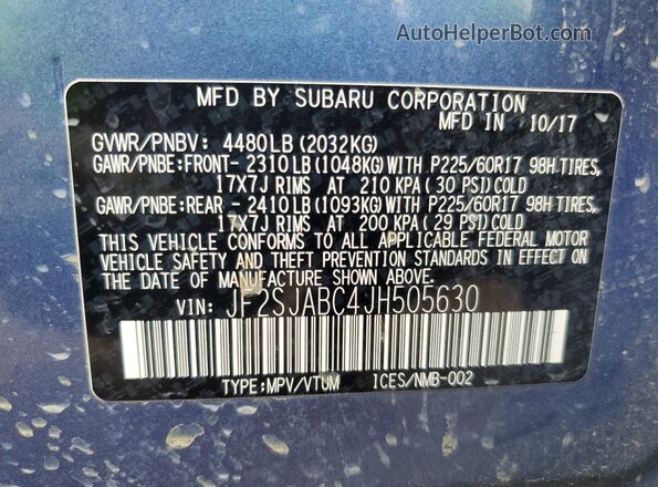 JF2SJABC4JH505630 2018 SUBARU FORESTER 2.5 Blue 