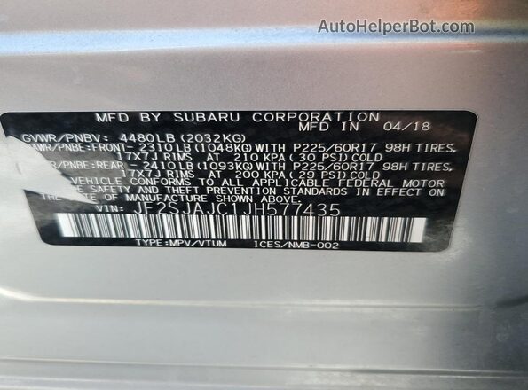 JF2SJAJC1JH577435 2018 SUBARU FORESTER 2.5 Серебряный 