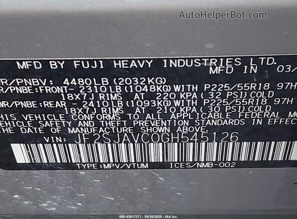 JF2SJAVC0GH545126 2016 SUBARU FORESTER 2.5I TO Silver Widok komory silnika