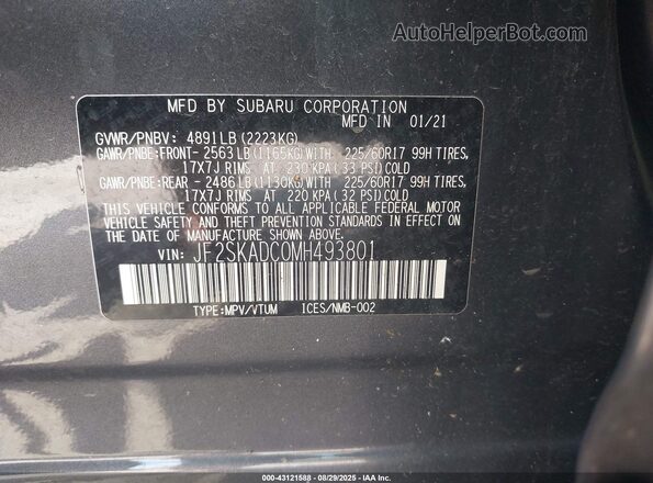 JF2SKADC0MH493801 2021 SUBARU FORESTER Gray Շարժիչի բաժամունքի տեսք
