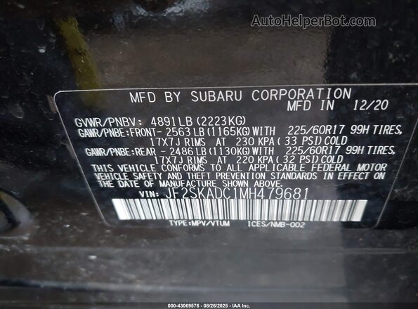 JF2SKADC1MH479681 2021 SUBARU FORESTER Black Vista del compartimento del motor