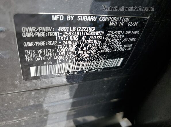 JF2SKADC3RH487661 2024 SUBARU FORESTER Gray 