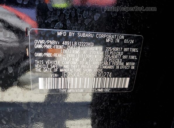 JF2SKAHC8RH490274 2024 SUBARU FORESTER Black 