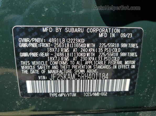 JF2SKAMC5RH401184 2024 SUBARU FORESTER Green 