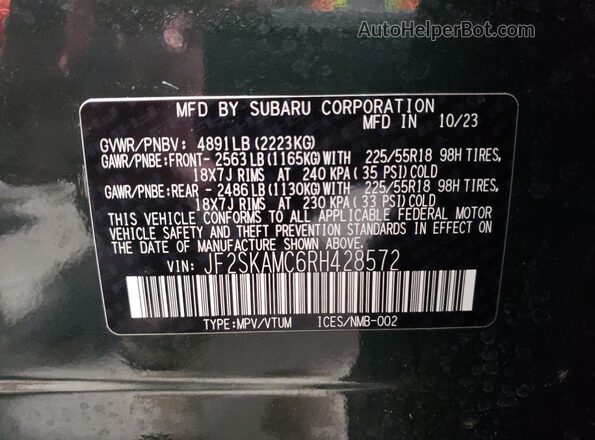 JF2SKAMC6RH428572 2024 SUBARU FORESTER Green 