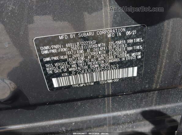 JF2SKAXC6MH559263 2021 SUBARU FORESTER Gray Vista del compartimento del motor